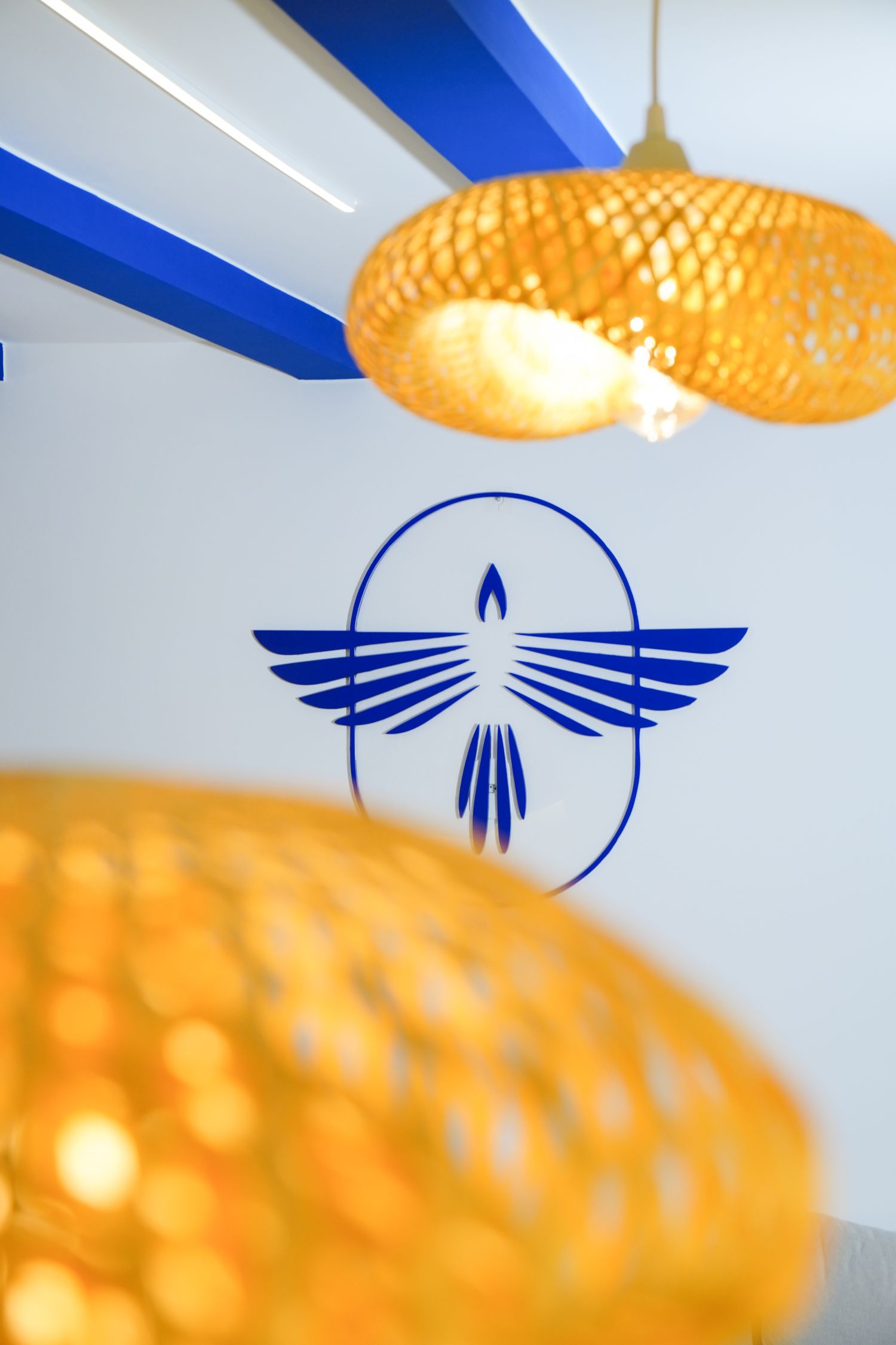 Símbolo da fênix aplicado na parede do escritório